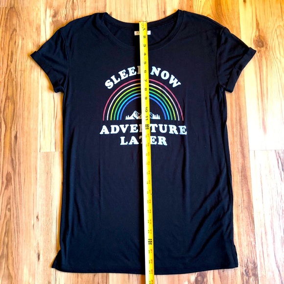 NEW AWAKE Graphic Tee Shirt SLEEP NOW ADVENTURE LATER Black Medium Women’s NWOT - Picture 6 of 13